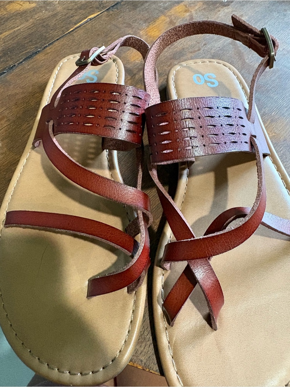 SO Bayleafe Brown Strappy Slingback Flat Sandals - Size 9